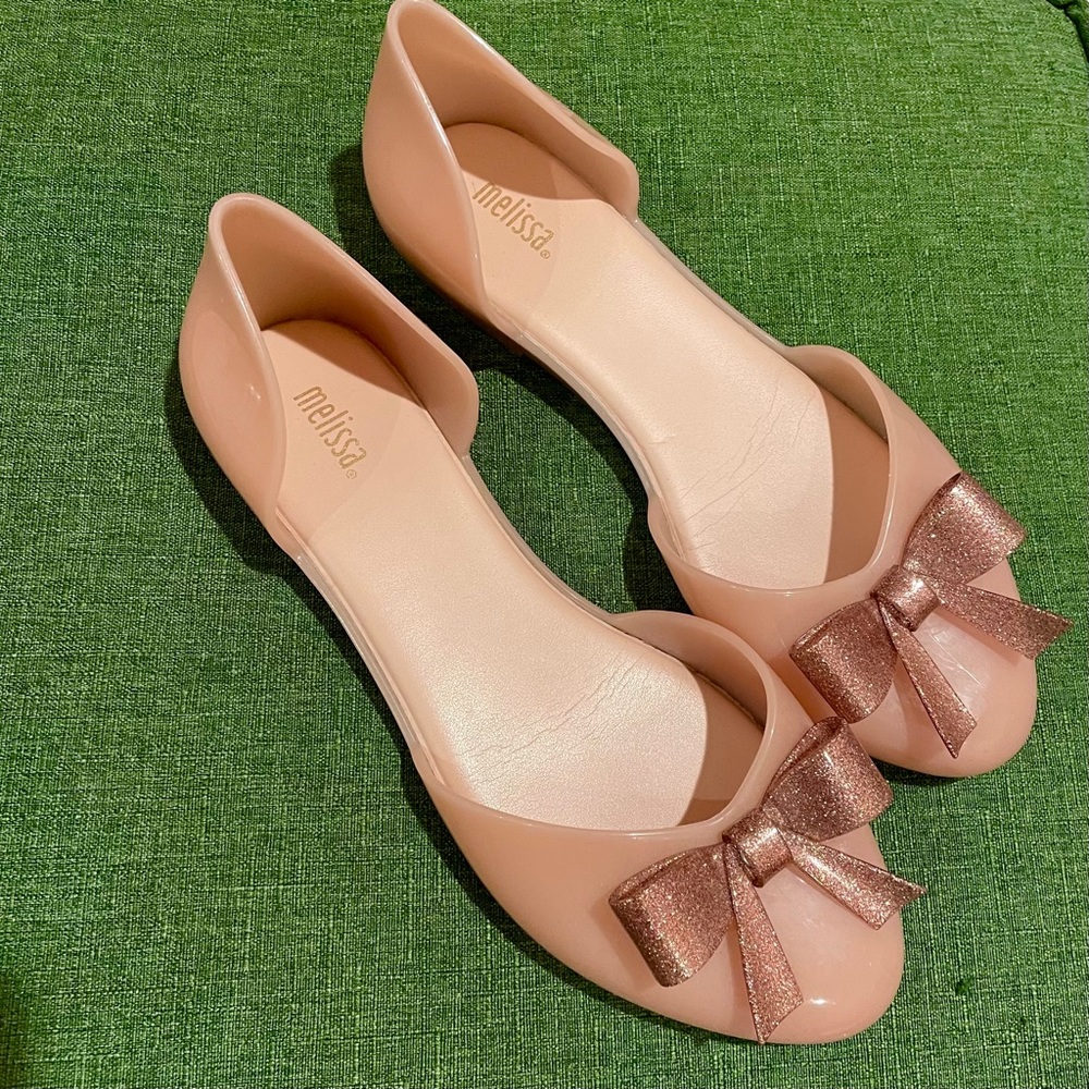 🎀 Melissa pink sparkle bow flats jelly shoes 7